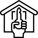 007-key black and white icon of hand holding key in-front of house signifying homeownership